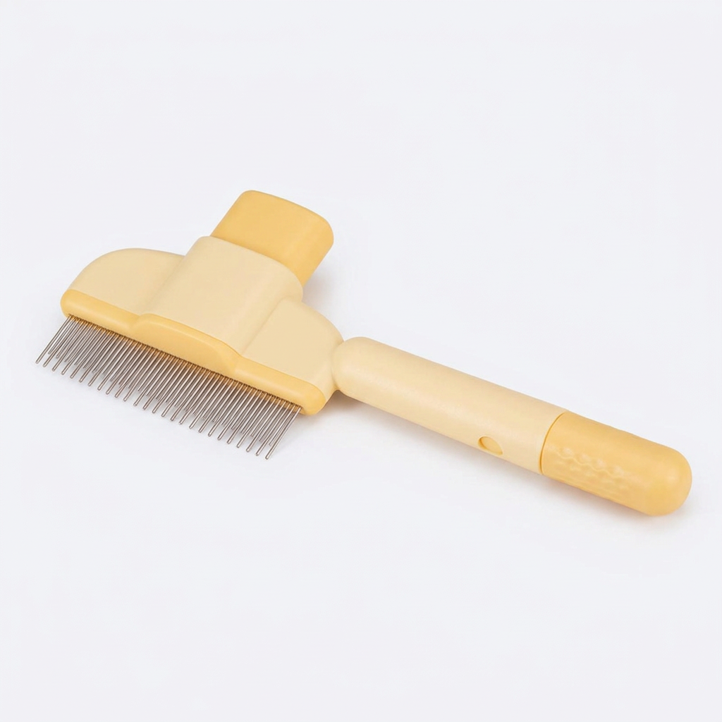 Orange self-cleaning detangling comb for cats and dogs