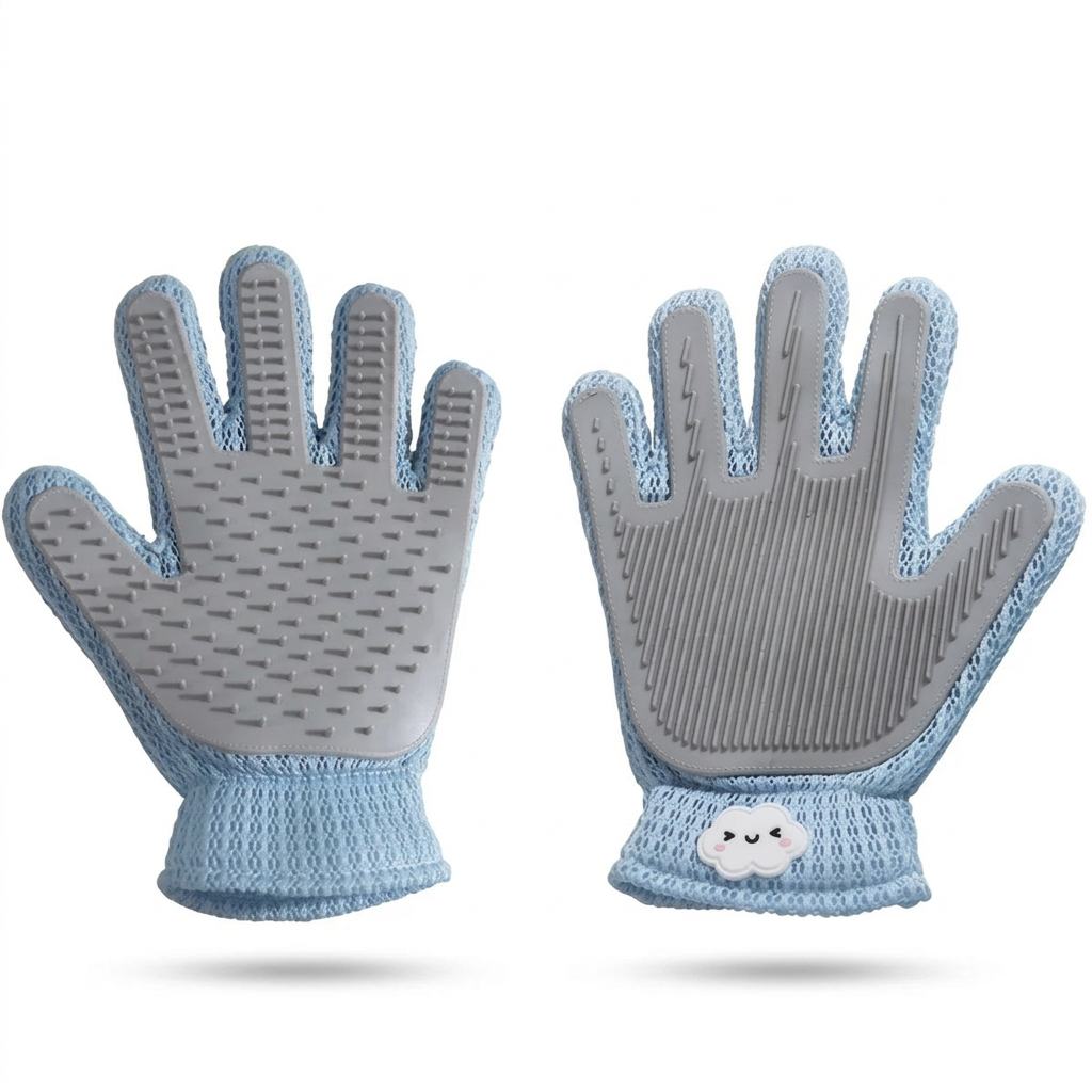 2-in-1 pet grooming glove, front and back view